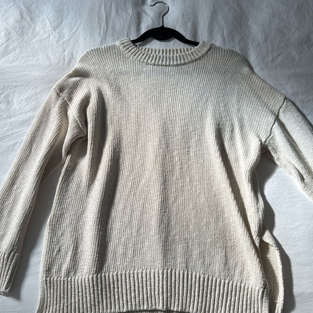 Quince Women's Cotton-Linen Oversized Crew Neck Sweater in Ivory sz XS